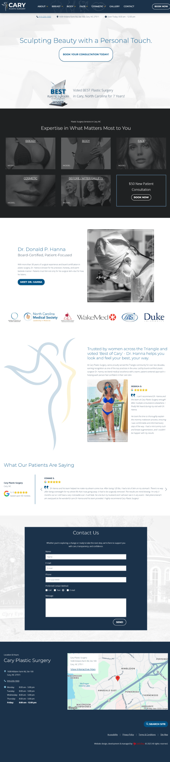 Cary Plastic Surgery website designed by InfoStar Productions LLC.